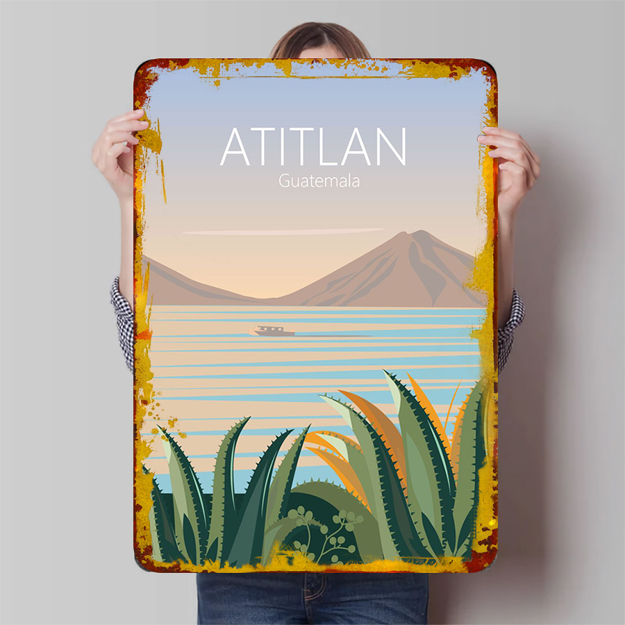 Home Office Guatemala - Vintage Atitlan Gölü Guatemala Manzara Demir