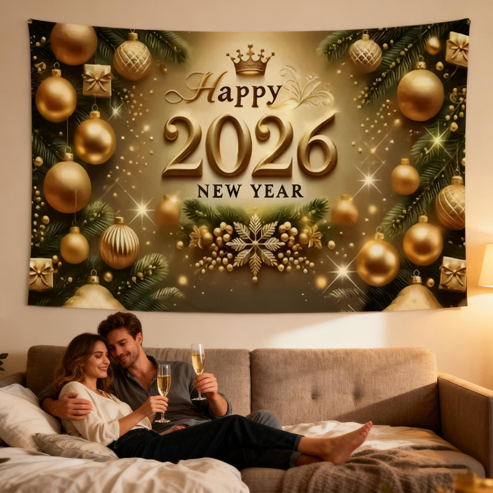 Home Office Backdrop - Mutlu Yıllar Afişi 7x5 Ft Altın
