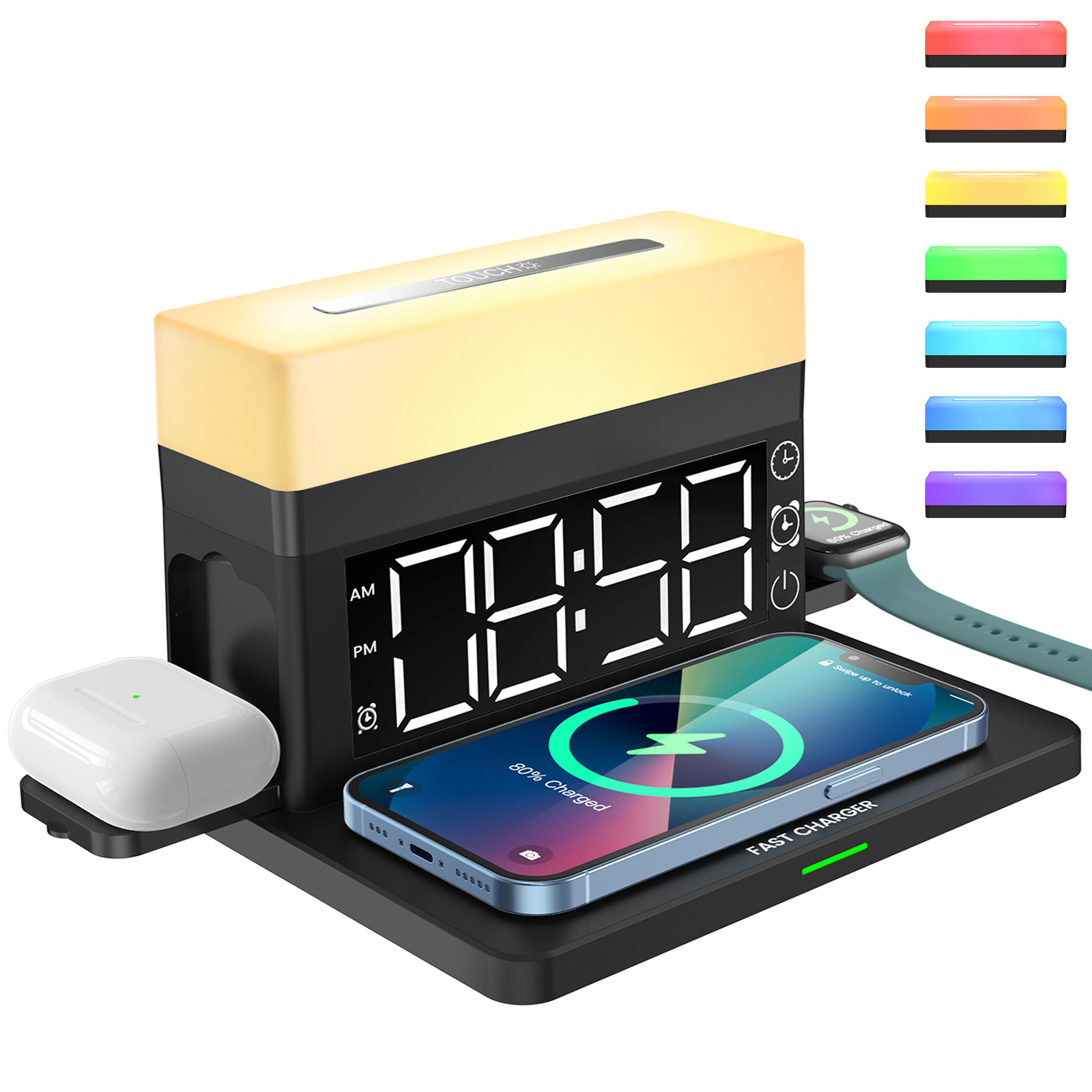 Led Desk Clock - Airpdos için 15W Kablosuz Şarjlı Masa