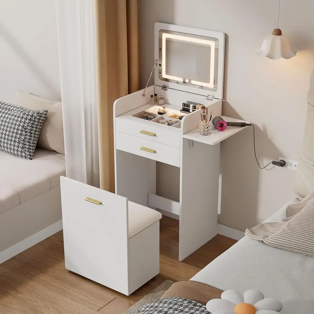 Desk Drawer Small - Kompakt Makyaj Masası, Üstten Aynalı ve