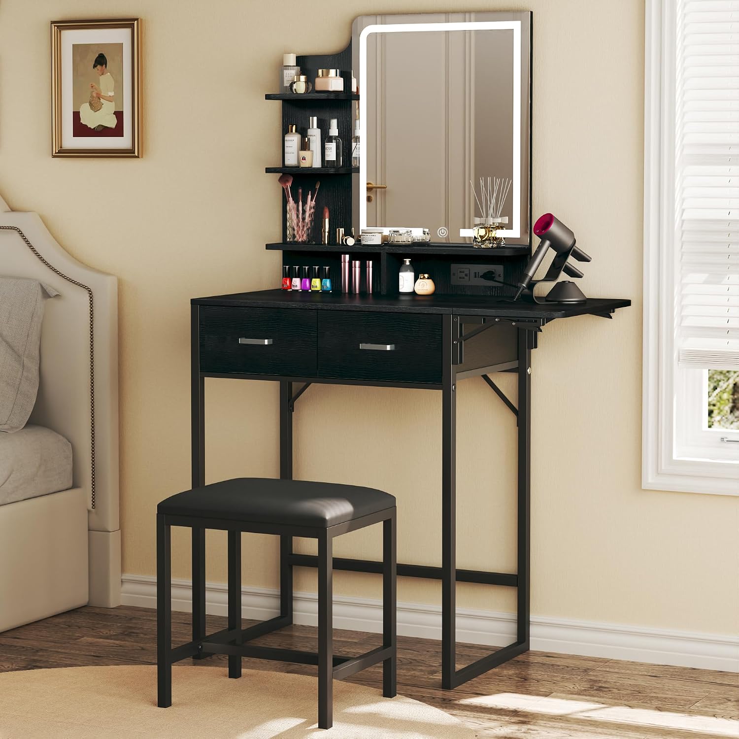 Desk Drawer Small - Aynalı ve Işıklı Makyaj Masası, Kumaş