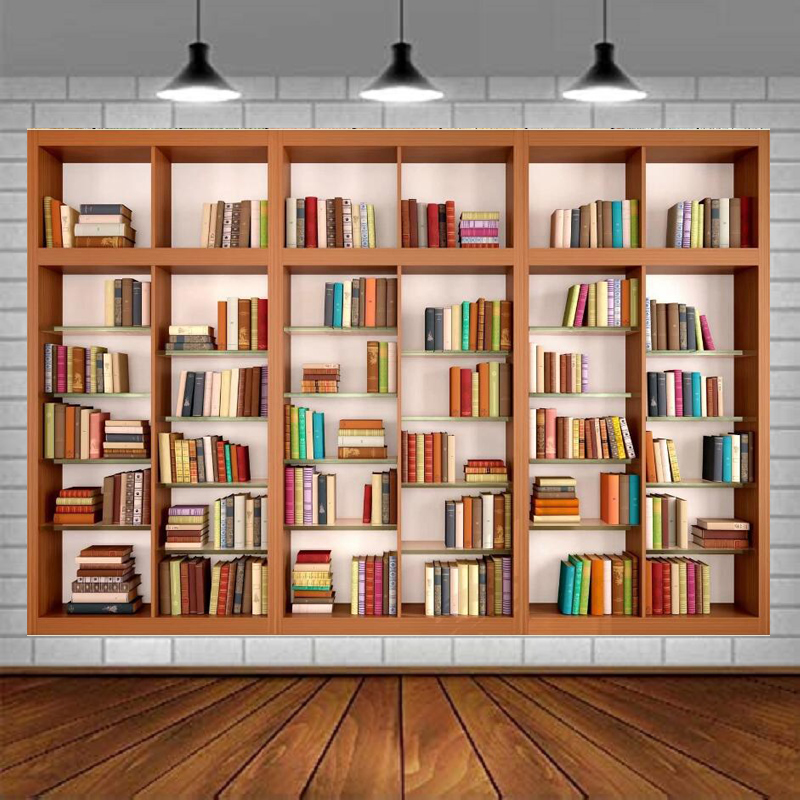 Home Office Zoom Background - Modern Ahşap Kitaplık Fotoğraf Arka Planı
