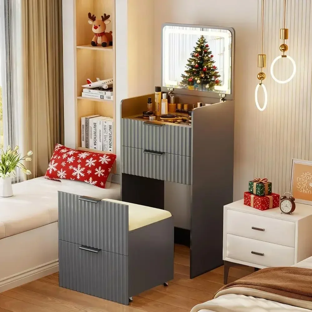 Desk Drawer Small - Gri Küçük Makyaj Masası, Açılır Kapanır