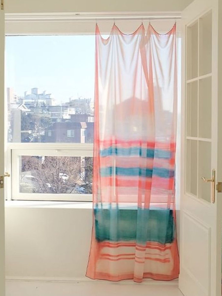Home Office Backdrop - Şifon Pembe Sahil Desenli Verici Perdeler