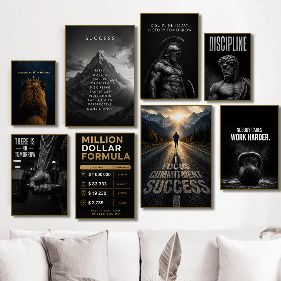 Home Office Room Inspiration - Modern Fitness Başarı Motivasyon Posteri Çalışmak