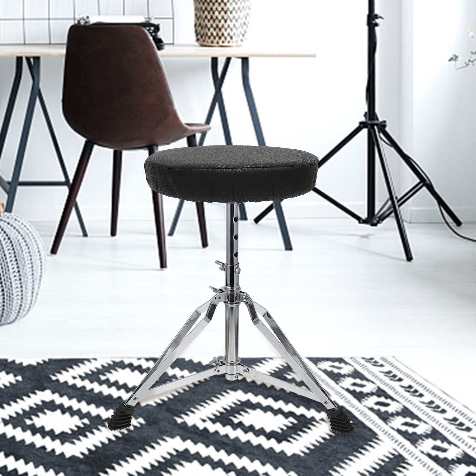 Home Office Sofa - Süper Yuvarlak Tabure Kılıfı Siyah Pamuk