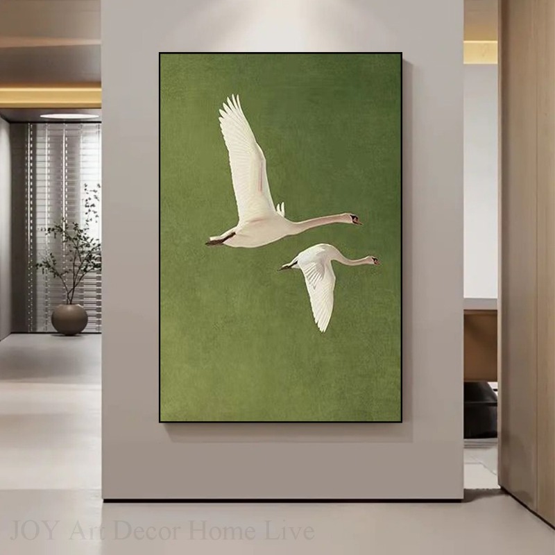 Home Office Backdrop - İki Uçan Kuğu Gerçekçi Tüy Dokusu,