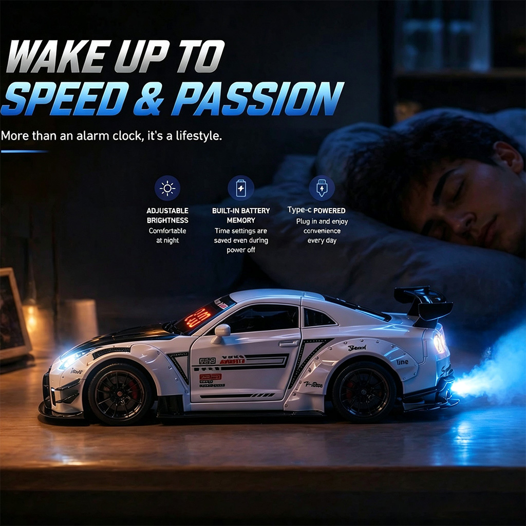 Led Desk Clock - 1 adet şarj edilebilir Hypercar modeli