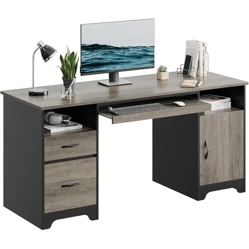 Gri 59 inçlik Yönetici Masası, - Drawer Pedestal Cabinet incelemesi ve fiyatı