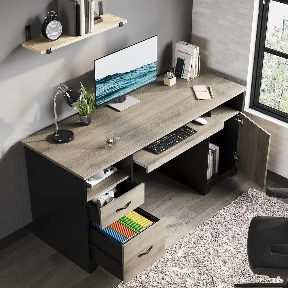 Gri 59 inçlik Yönetici Masası, - Drawer Pedestal Cabinet incelemesi ve fiyatı